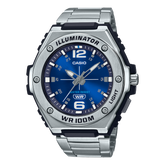 Casio, Men’s Watch Analog, Blue Dial Silver Stainless Steel Band, MWA-100HD-2AVDF